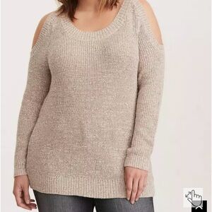Torrid Cold Shoulder Sweater‎ Women Sz 0 Large Tan Oatmeal Beige Neutral Capsule